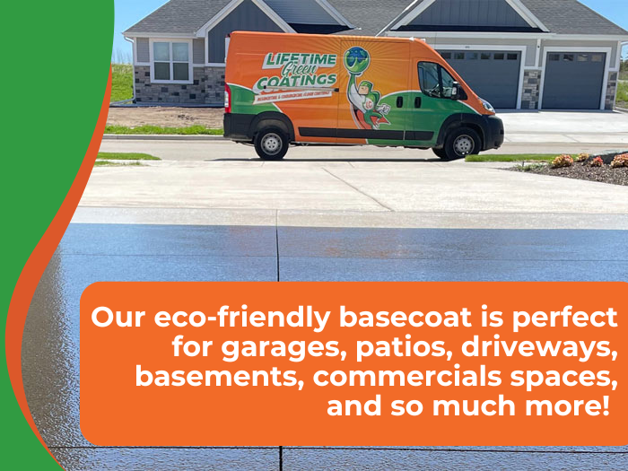 Our eco friendly basecoat is perfect for garages patios driveways basements commercials spaces and so much more