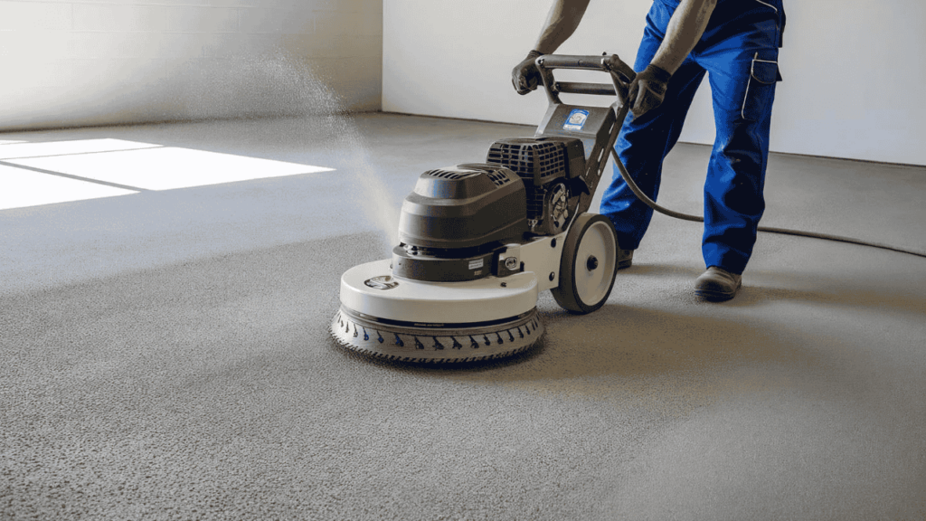 Content image Professional preparing garage floor surface with eco-friendly equipment