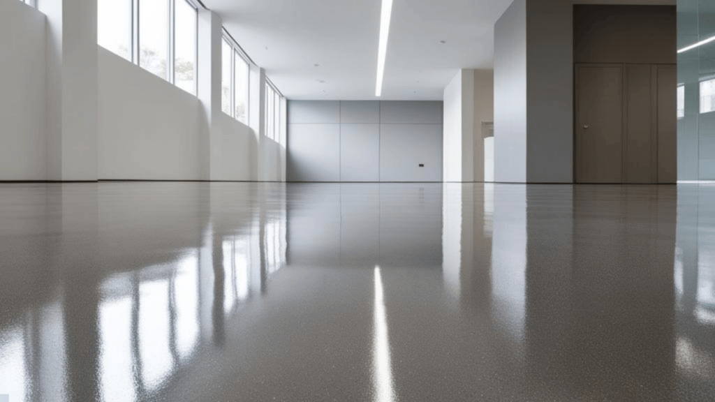 Eco-friendly coated floor in a modern commercial space Eco-friendly coated floor in a modern commercial space