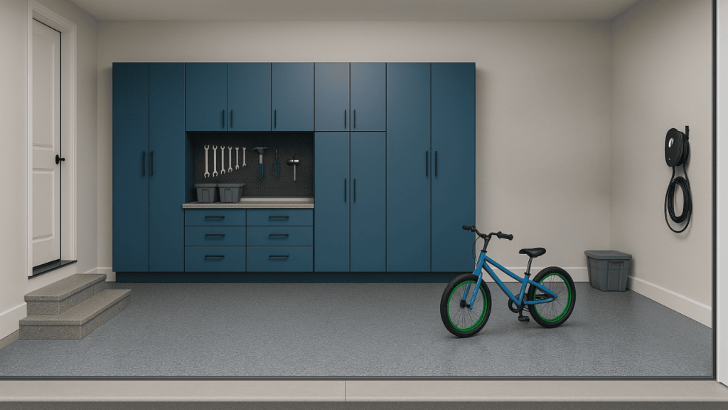 content image one Flexible plant-based floor coating in a clean, modern garage