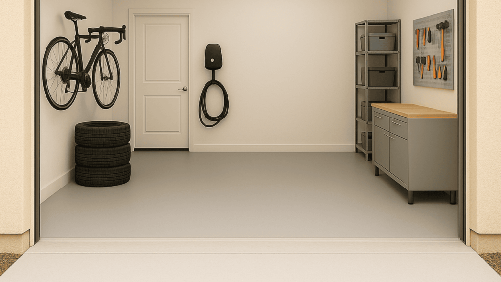 content images Seamless high-performance coated garage floor with gray matte finish